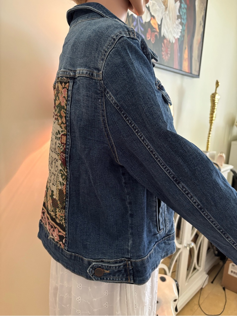 Ricki's Blue Denim Jacket with Embroidered Tapestry Back Panel - Picture 7 of 15